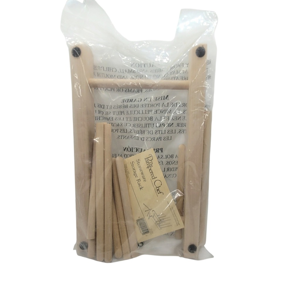 NEW! Pampered‎ Chef Stoneware Storage Rack Wooden Adjustable #2141 Made In USA